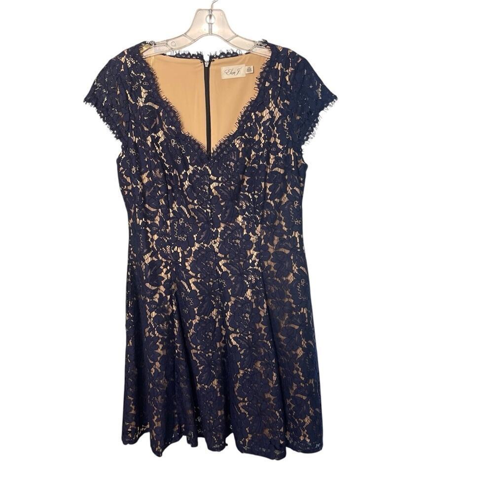 Eliza J. cap Sleeve Fit & Flare Lace Dress, Navy, Parties, Cocktails, Wedding 12 - Picture 4 of 11